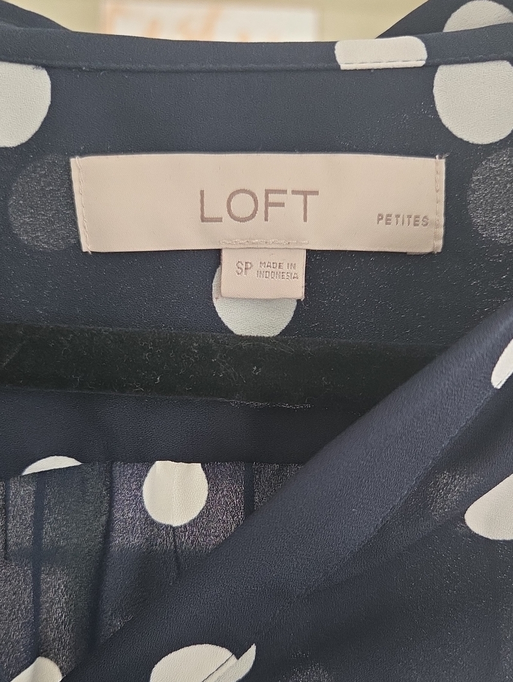 LOFT Navy and White Polka Dot Long-Sleeve Blouse - Picture 5 of 7